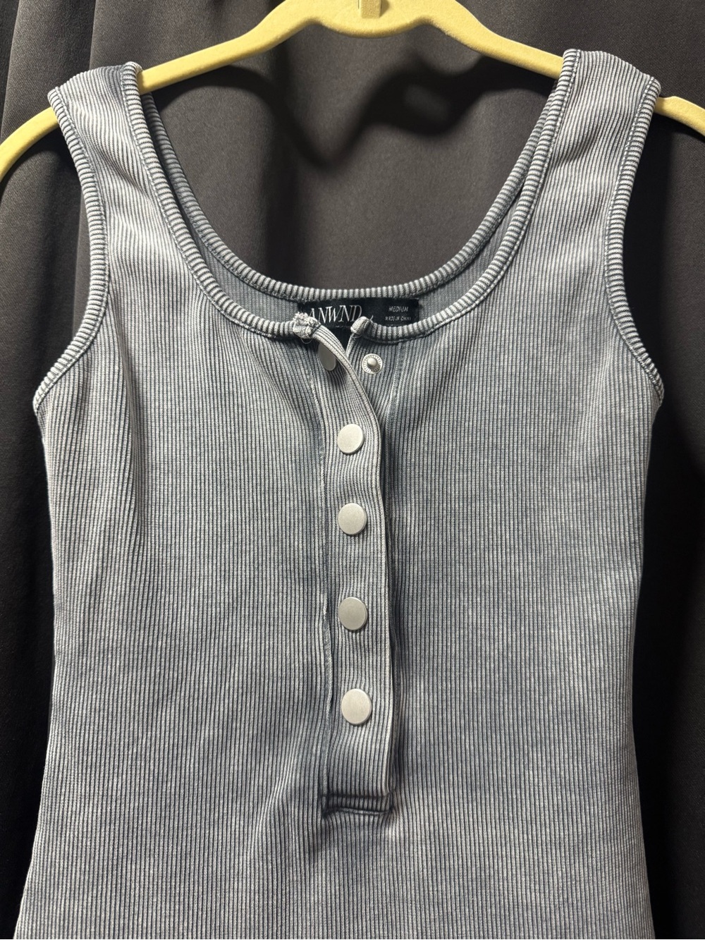 Ribbed Snap Button Front Tank Bodysuit in Grey